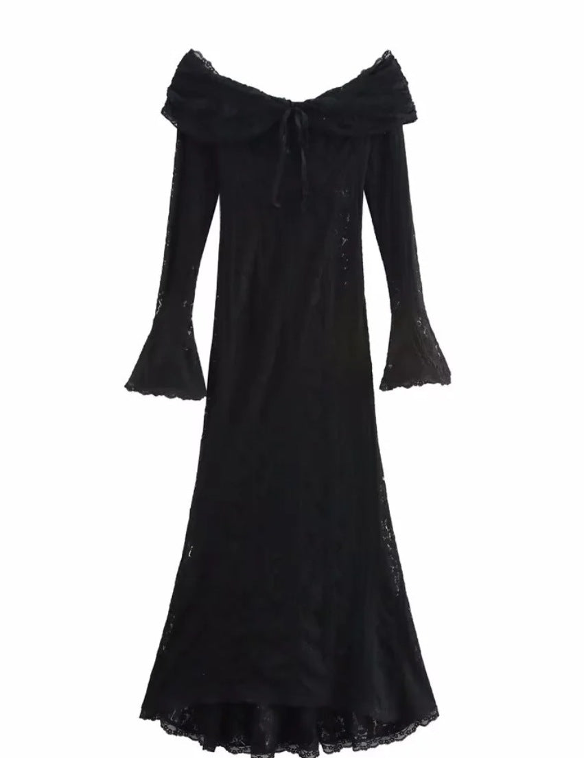 Boho-Spitzen-Maxi-Kleid Off-Shoulder