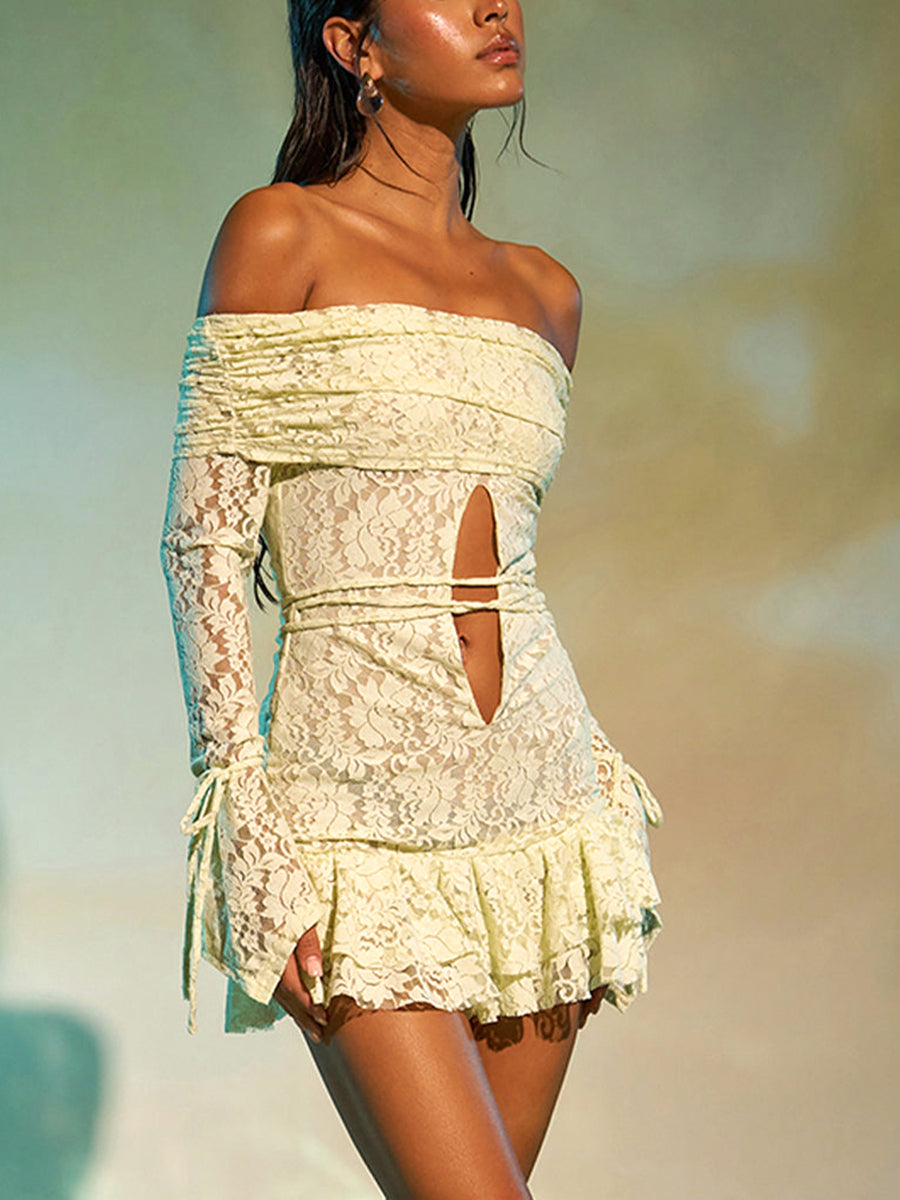 Spitzen-Minikleid mit Cut-Outs & Off-Shoulder-Look