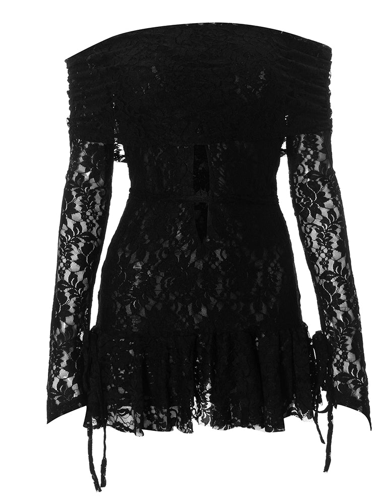 Spitzen-Minikleid mit Cut-Outs & Off-Shoulder-Look