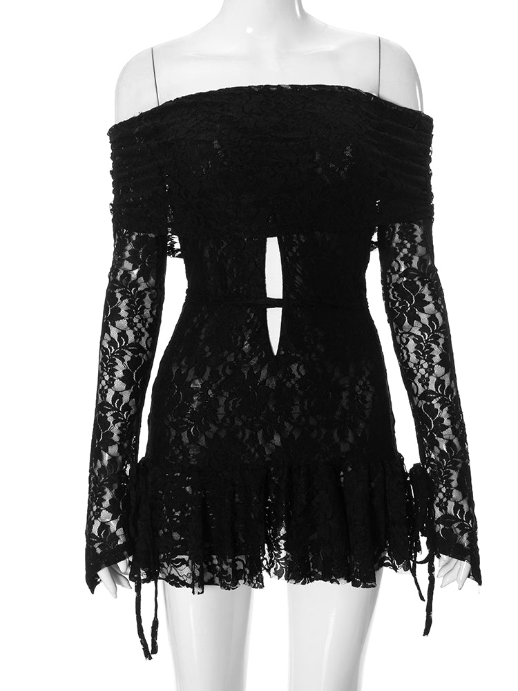 Spitzen-Minikleid mit Cut-Outs & Off-Shoulder-Look