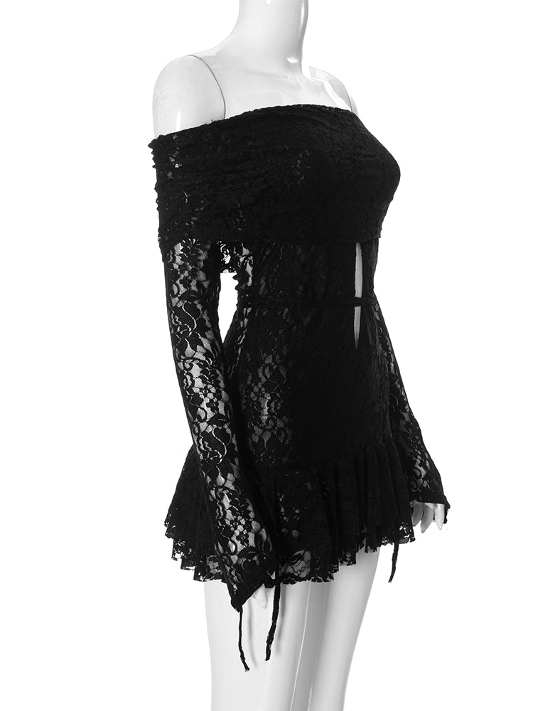 Spitzen-Minikleid mit Cut-Outs & Off-Shoulder-Look