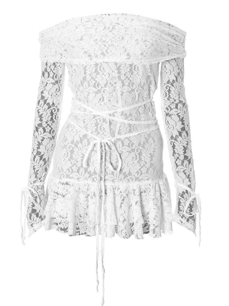 Spitzen-Minikleid mit Cut-Outs & Off-Shoulder-Look