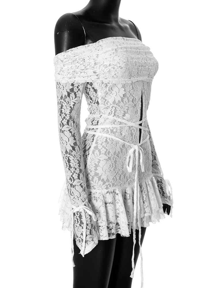 Spitzen-Minikleid mit Cut-Outs & Off-Shoulder-Look