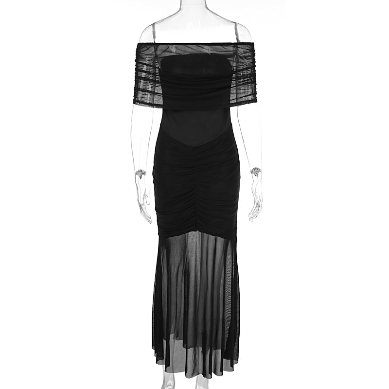 Transparentes Abendkleid mit Raffung