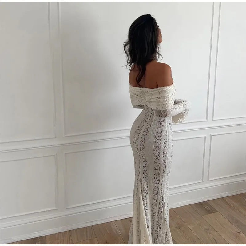 Boho-Spitzen-Maxi-Kleid Off-Shoulder