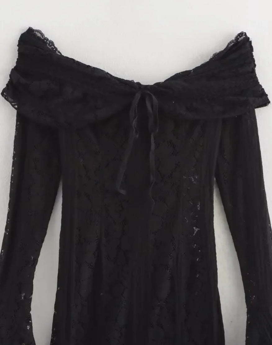 Boho-Spitzen-Maxi-Kleid Off-Shoulder